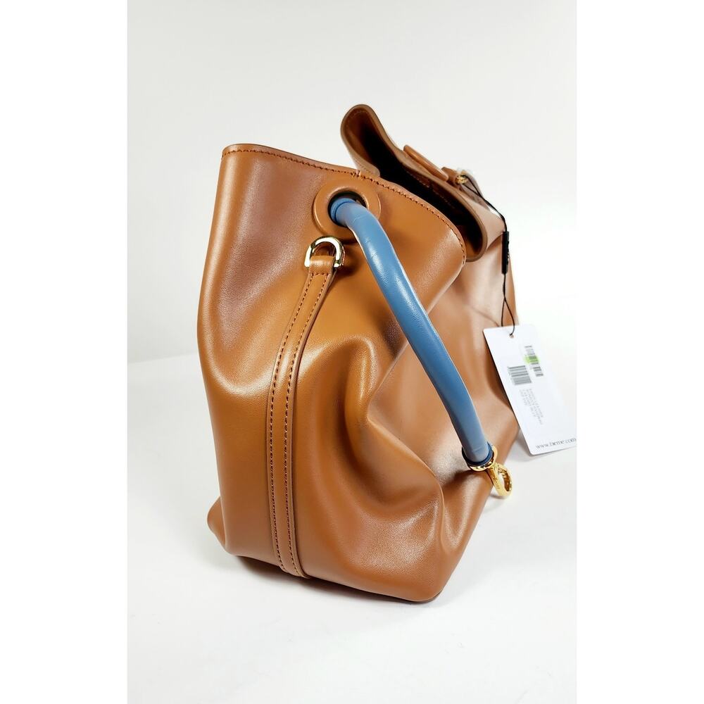 NWT Elleme Raisin Leather Handbag Cognac Brown Blue Handle Crossbody Bag Italy - Picture 2 of 12